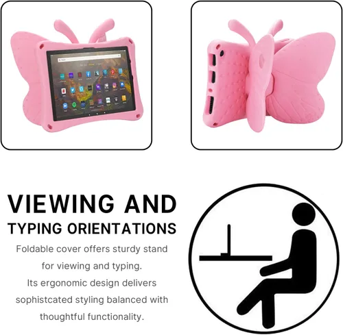 Vista 54 de FW Fire 7 - Funda para tablet para niños, Amazon Fire 7 2022, funda de mariposa con luz de atril, EVA, protección contra caídas, resistente, a