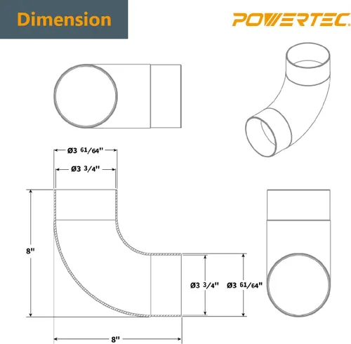 Vista 7 de POWERTEC Kit de recolección de polvo con manguito flexible, codo y abrazaderas