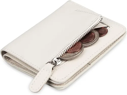 Vista 3 de Funtor Cartera de cuero para mujer, pequeña y compacta, con bolsillo doble, bloqueo RFID, para mujer