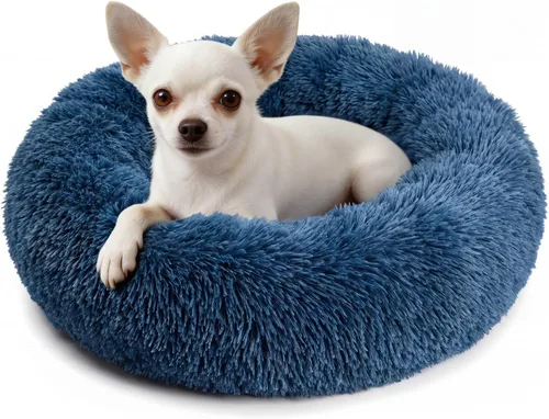 Vista 24 de Cama para perros pequeños, cama calmante para perros pequeños, antiansiedad, cama para cachorros, lavable a máquina, esponjosa, de lujo Verde militar