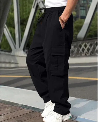 Vista 3 de Lexiart Pantalones cargo de senderismo para hombre, con cordón, pantalones deportivos de trabajo, ajuste holgado, pantalones de senderismo