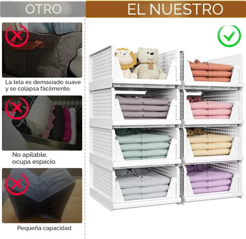 Vista 3 de SNSLXH Paquete de 5 cajas organizadoras apilables de armario, cesta de almacenamiento multifuncional y plegable para baño, cocina, lavandería