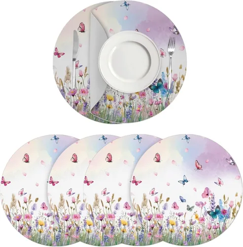Vista 64 de Manteles individuales de cuero de girasol, lavables, redondos, impermeables y de fácil mantenimiento, decoración de cocina, accesorios de mesa