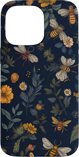 Vista 21 de Bees and Wildflowers on Dark Blue Funda para iPhone 17