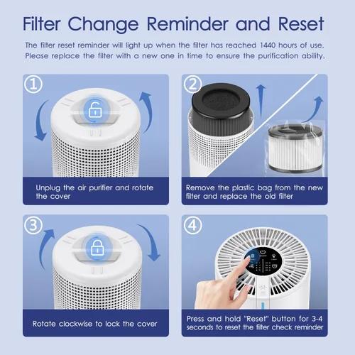 Vista 9 de Purificadores de aire para dormitorio y hogar de 430 pies cuadrados, MOOKA filtro HEPA H13 purificador de aire pequeño portátil con cable USB