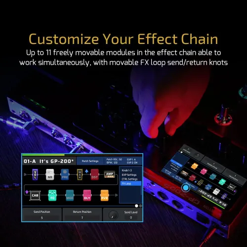 Vista 4 de Valeton GP-200R - Procesador Multi-Efectos Pedal Multi-Efectos para Guitarra Bajo con Pedal de Expresión, FX Loop, MIDI I/O, Modelado