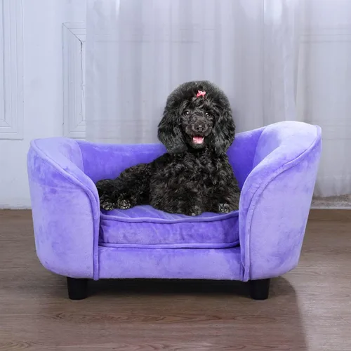 Vista 4 de Getifun Sofá cama para mascotas, sofá de terciopelo con cojín extraíble lavable para perros pequeños y gatos (morado)