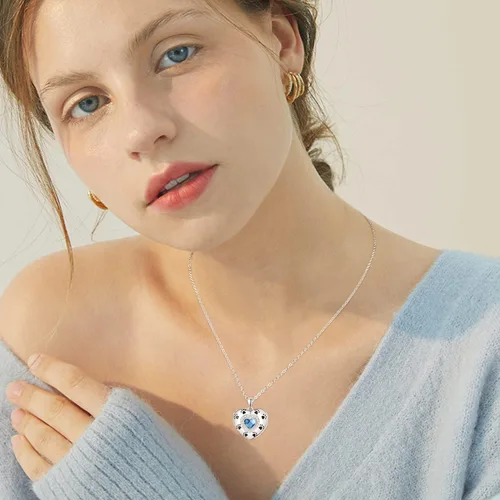 Vista 2 de Paw Print HeartTree of LifeDream CatherButterflySunflower Locket Necklace Sterling Silver Picture Photo Necklace for Women Girls