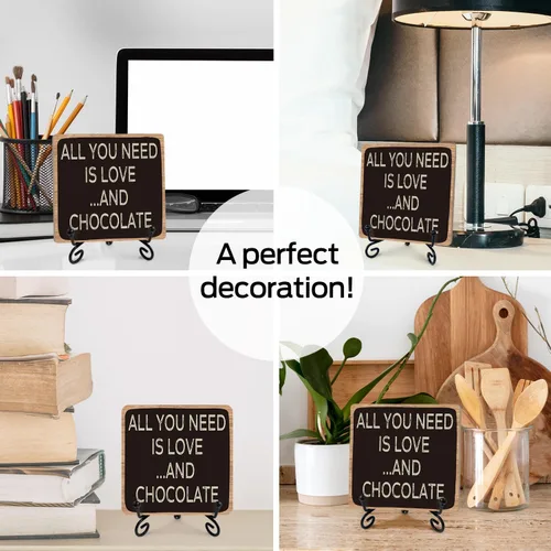 Vista 4 de Letreros de madera para mesa de cocina, cafetería, bar, decoración de escritorio, placa de madera con soporte, All You Need is Love and Chocolate