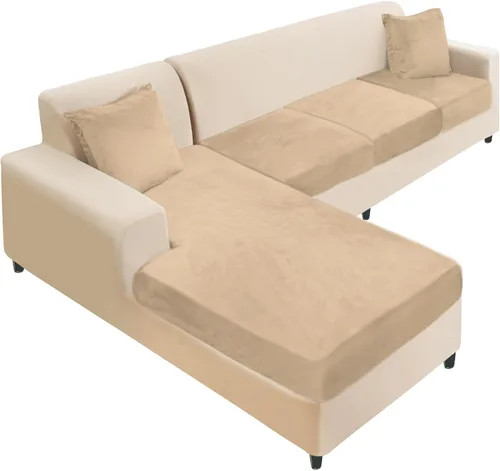 Vista 66 de NAISI Fundas de cojín de sofá de terciopelo elásticas de 1 pieza, fundas de asiento de sofá o respaldo, fundas suaves individuales para sofá Beige