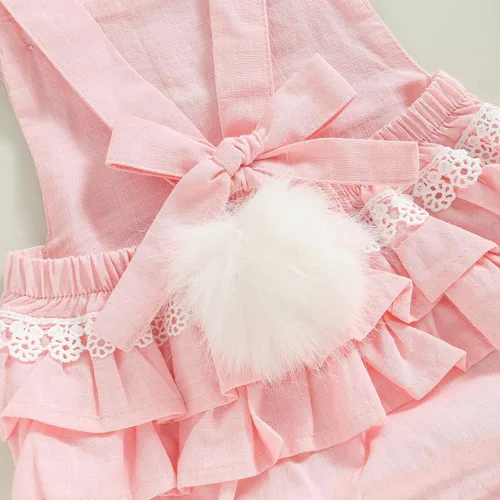 Vista 7 de Traje de Pascua para bebé niña, overol vintage y orejas de conejo, vestido de hermana con cola