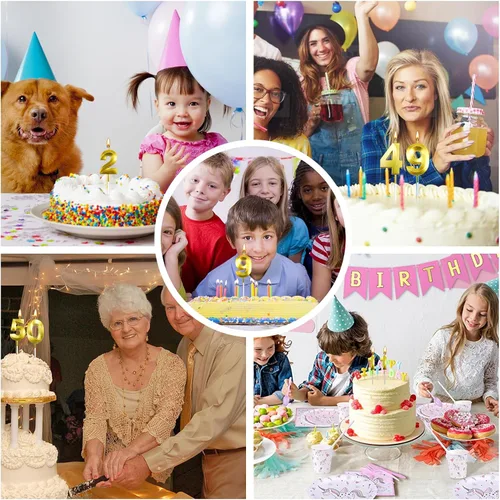 Vista 7 de Velas de cumpleaños para pasteles, velas de cumpleaños número 1 doradas, velas de números de feliz cumpleaños, velas de números para decoración