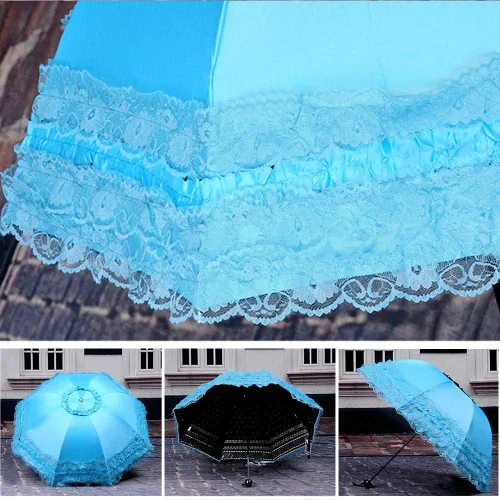 Vista 7 de WANLIAN Paraguas plegable a prueba de rayos ultravioleta de encaje princesa Cúpula Anti-uv Parasol Decoraciones de boda Accesorios para sesión