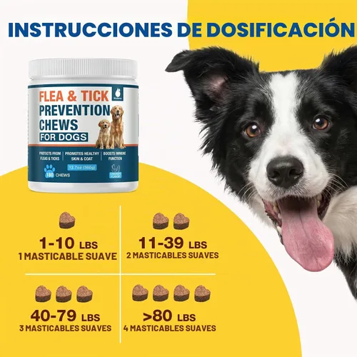 Vista 7 de Prevención natural de pulgas y garrapatas masticables para perros, tratamiento de pulgas y garrapatas para perros, 180 masticables suaves