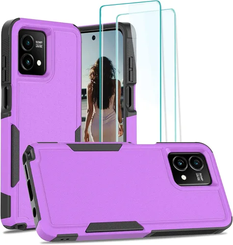 Vista 30 de Jeylly para Moto G Stylus 5G 2021 Funda con [2 Pack] Protector de Pantalla de Vidrio Templado, Protección Grado Militar Anti-Arañazos, Funda A