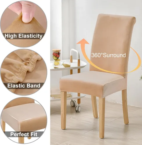 Vista 4 de smiry - Fundas para sillas de comedor de terciopelo elástico y suave, extraíbles, Terciopelo, Beige