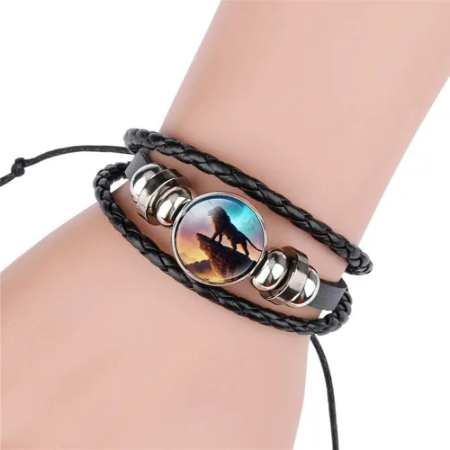 Vista 4 de Pulsera ajustable de cuero trenzado de león, pulseras de abalorios, gran regalo para mujer