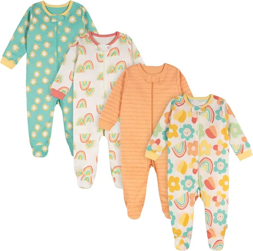 Vista 13 de Onesies - Paquete de 4 pijamas con piecitos para bebés y niñas pequeñas Rosa (Bunny Pink)