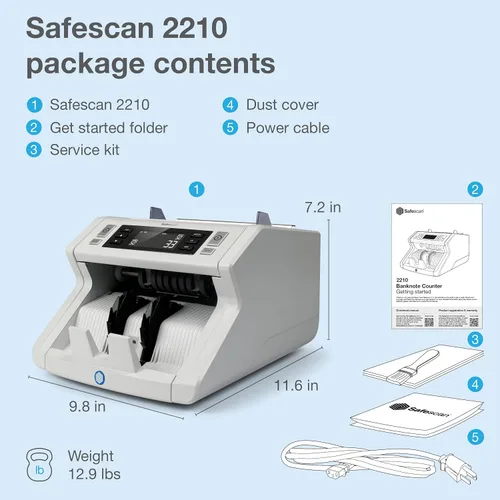 Vista 6 de Safescan Máquina contadora de dinero 2210 con detección de falsificaciones, multimonedas, modos de agregar/lote, pantalla LCD, recuentos de alta