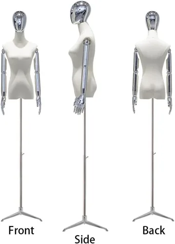 Vista 5 de Adjustable Medium Female Dress Form Mannequin Torso with Tripod, Detachable Arms & Head for Clothing, Jewelry Display & Sewing - Electroplated