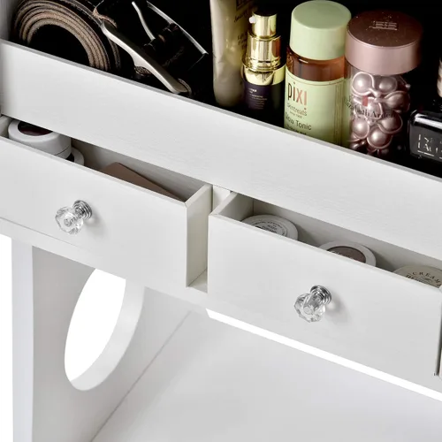 Vista 5 de Armario de almacenamiento de joyas con luz LED independiente, espejo de tocador iluminado de longitud completa con baúl de joyería integrado