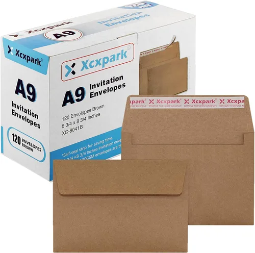 Vista 20 de Xxcxpark 100 unidades de sobres de invitación imprimibles A6 4.75x6.5 pulgadas, sobres autoadhesivos de 120GSM de papel kraft marrón