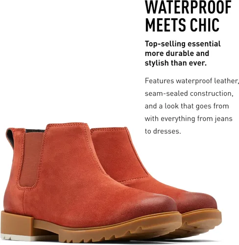 Vista 4 de SOREL Botas Chelsea Emelie II para mujer, botas de lluvia de cuero impermeables