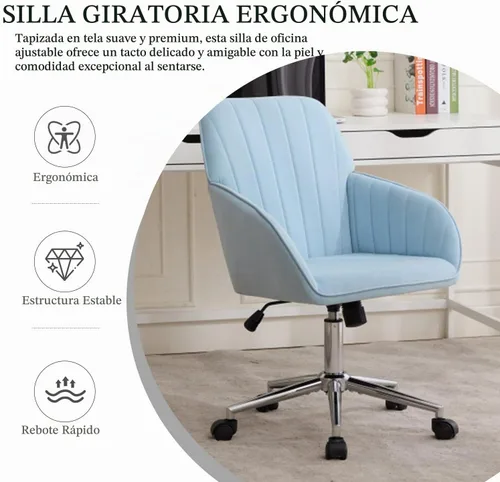 Vista 6 de Silla de escritorio de terciopelo para oficina en casa, moderna silla ajustable para computadora, silla giratoria, bonitas sillas de tocador