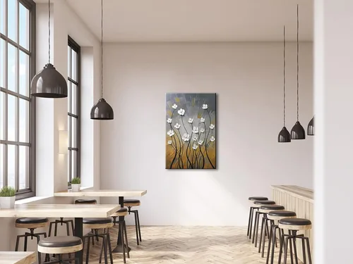 Vista 2 de Wieco Art Pinturas al óleo 100% pintadas a mano, lienzo abstracto, arte de pared, diseño moderno de flores estiradas, listo para colgar, para sala