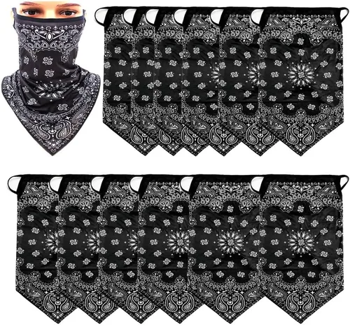 Vista 17 de Paquete de 12 polainas para el cuello, bufanda, máscara facial, bandanas para hombres y mujeres, máscara facial, pasamontañas, diademas