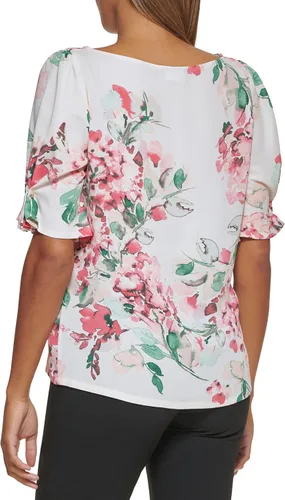 Vista 3 de DKNY Camiseta de manga corta abombada con cuello redondo para mujer