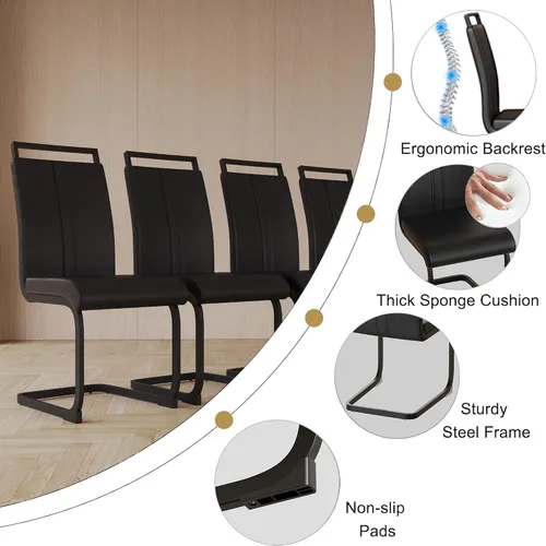Vista 3 de Juego de mesa de comedor moderno para 4, juego de mesa y sillas de cocina de madera, juego de mesa de comedor de 5 piezas con 1 mesa de MDF y 4