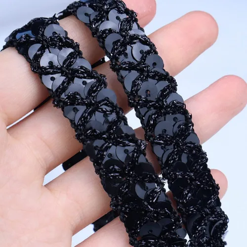 Vista 3 de Cinta de encaje con purpurina para manualidades, adornos, accesorios de disfraz de 10 yardas (negro)