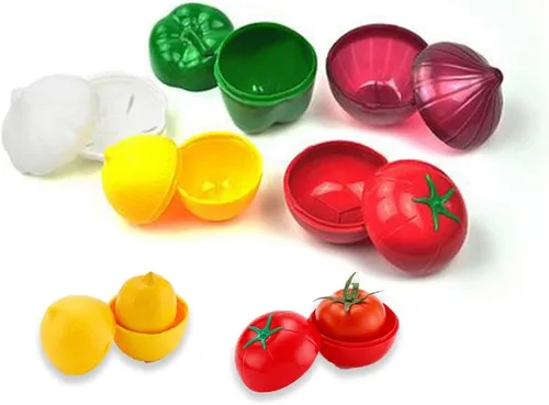 Vista 2 de OUKEYI Juego de 5 recipientes para frutas, almacenamiento de cebollas, almacenamiento de verduras, cebolla, limón, pimiento verde, tomate