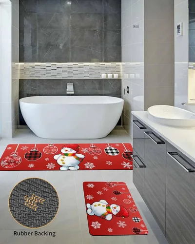 Vista 5 de Tapete de baño de muñeco de nieve rojo para bañera, antideslizante, de secado rápido y absorbente, de tierra de diatomeas, para fregadero de cocina