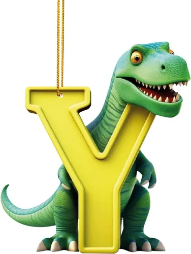 Vista 27 de Adorno de Navidad personalizado de dinosaurio de 26 letras, adornos colgantes 2023, monograma inicial de plástico, decoraciones de árbol de Navidad