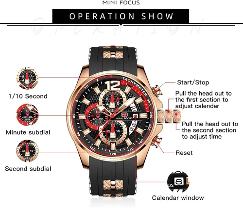 Vista 6 de KXAITO Relojes para hombre, reloj cronógrafo deportivo militar, resistente al agua, correa de cuero de silicona luminosa, relojes casuales