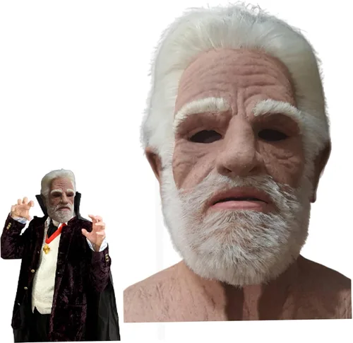 Vista 2 de Máscara de anciano de Halloween, máscara realista de látex de pelo blanco, máscara de anciano, máscara de anciano, cubierta de cabeza completa