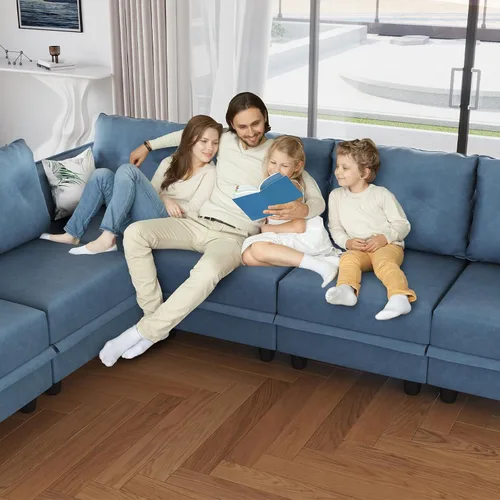 Vista 9 de LLappuil Sofá modular modular, sofá convertible en forma de L con almacenamiento, tela de piel sintética impermeable para sala de estar, 86.2