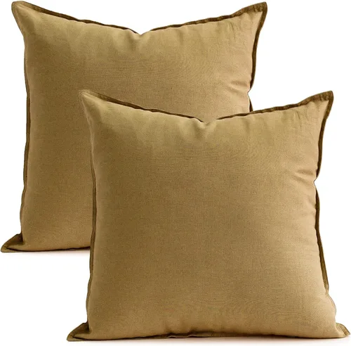 Vista 23 de Jeanerlor Funda de almohada decorativa de lino y algodón sólido de 18 x 18 pulgadas con cremallera, funda de cojín europea, funda de almohada