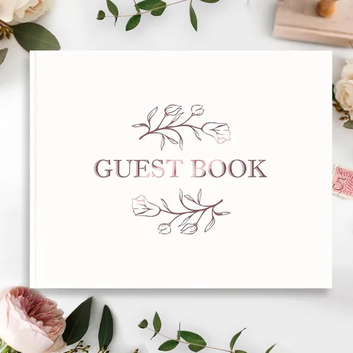 Vista 7 de CalenDream Hermoso libro de invitados de boda, libro de registro de 7 x 9 pulgadas, papel grueso de 120 GSM, libro de tapa dura con bordes dorados