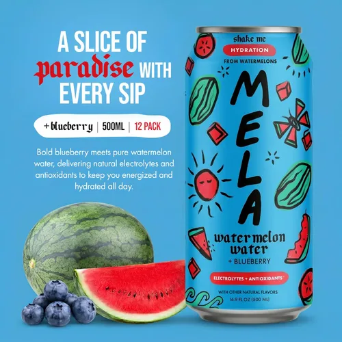 Vista 3 de Mela Water Agua de melón - Jugo de sandía, jugo de fruta 100% natural con vitamina C, electrolitos, antioxidantes, alternativa al agua de coco, sin