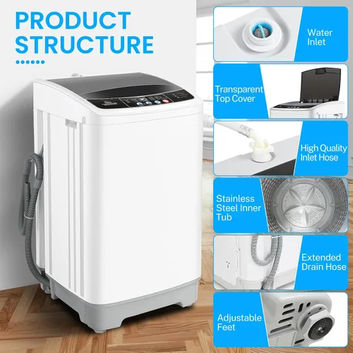 Vista 5 de Nictemaw Lavadora portátil, lavadora portátil de 2.4 pies cúbicos, capacidad de 17.8 libras, lavadora completamente automática con 10 programas, 8