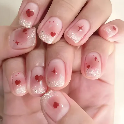 Vista 10 de 24 uñas postizas cuadradas a presión, cortas, bonitas, florales, acrílicas, con diseños de flores de arcoíris, uñas reutilizables con pegamento