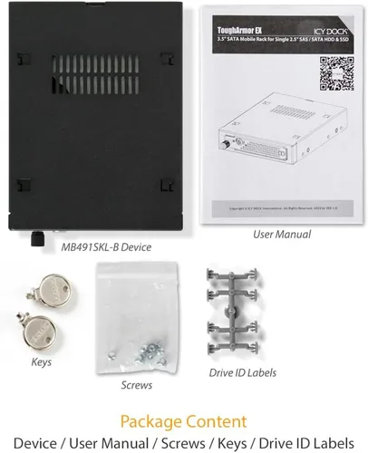 Vista 8 de ICY DOCK Rack móvil de 2.5" SATA/SAS HDD y SSD de metal completo resistente para bahía de unidad externa de 3.5 pulgadas con bloqueo de llave