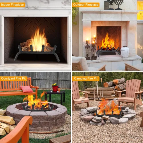 Vista 7 de Rejilla de chimenea de 14 pulgadas con retenedor de brasa, rejilla de leña para chimenea con barra de acero redondo sólido resistente de 3/4
