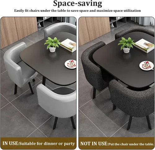 Vista 4 de Juego de mesa de comedor cuadrada con sillas, mesa de cocina compacta y 4 sillas, mesa de conferencias moderna con sillas, mesa de recepción