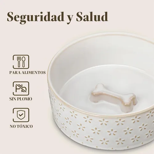 Vista 4 de MALACASA - Cuenco de comida de cerámica para perros, plato de agua para razas medianas, 4 tazas