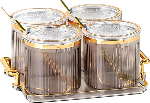Vista 13 de Frascos Acrílicos para Condimentos y Especias, Caja de Condimentos y Especias con Tapas y Cucharas y Bandeja, Recipientes de Plástico Transparente