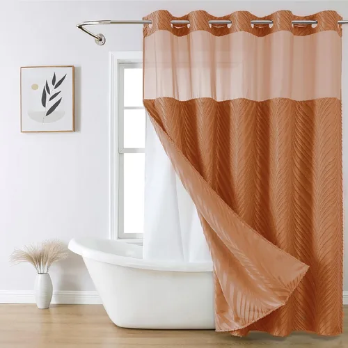 Vista 23 de eachope stall no Hook - Cortina de ducha mechonada con juego de forro a presión, forro interior de tela impermeable blanca, cortina de ducha